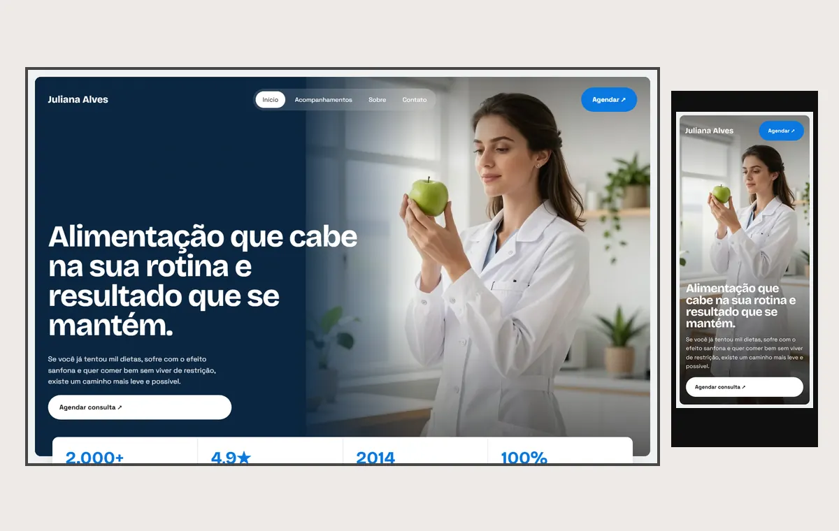 Site de nutrição no modelo Panorama Céu