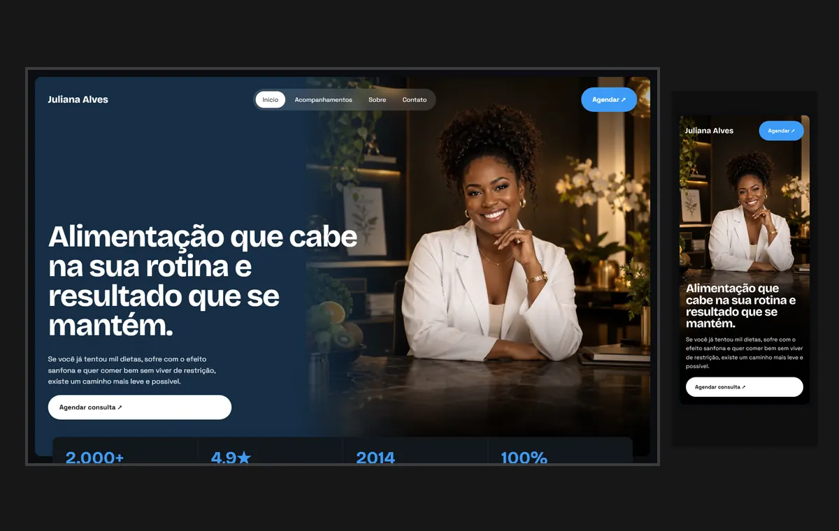 Site de nutrição no modelo Panorama Lua