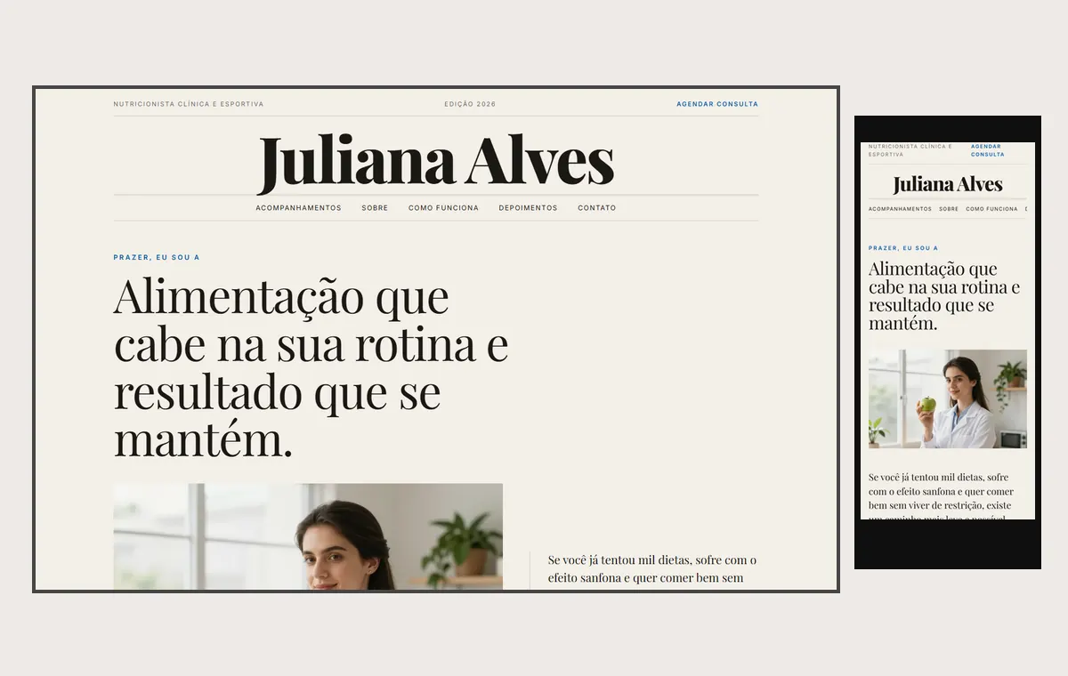 Site de nutrição no modelo Revista Linho