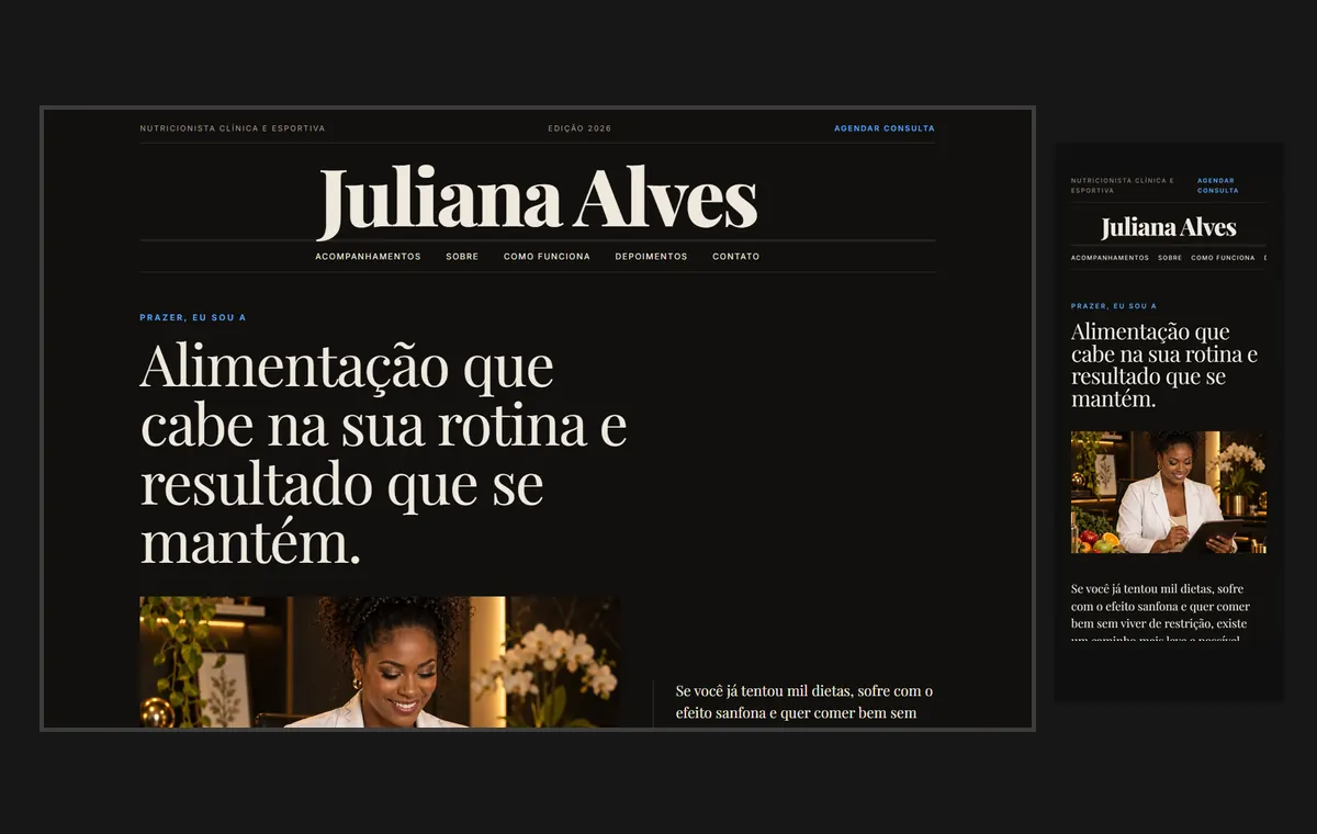 Site de nutrição no modelo Revista Ébano