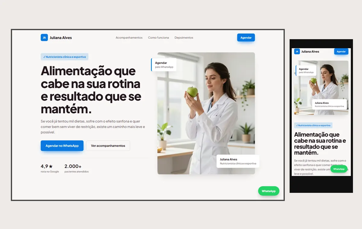 Site de nutrição no modelo Vitrine Aurora