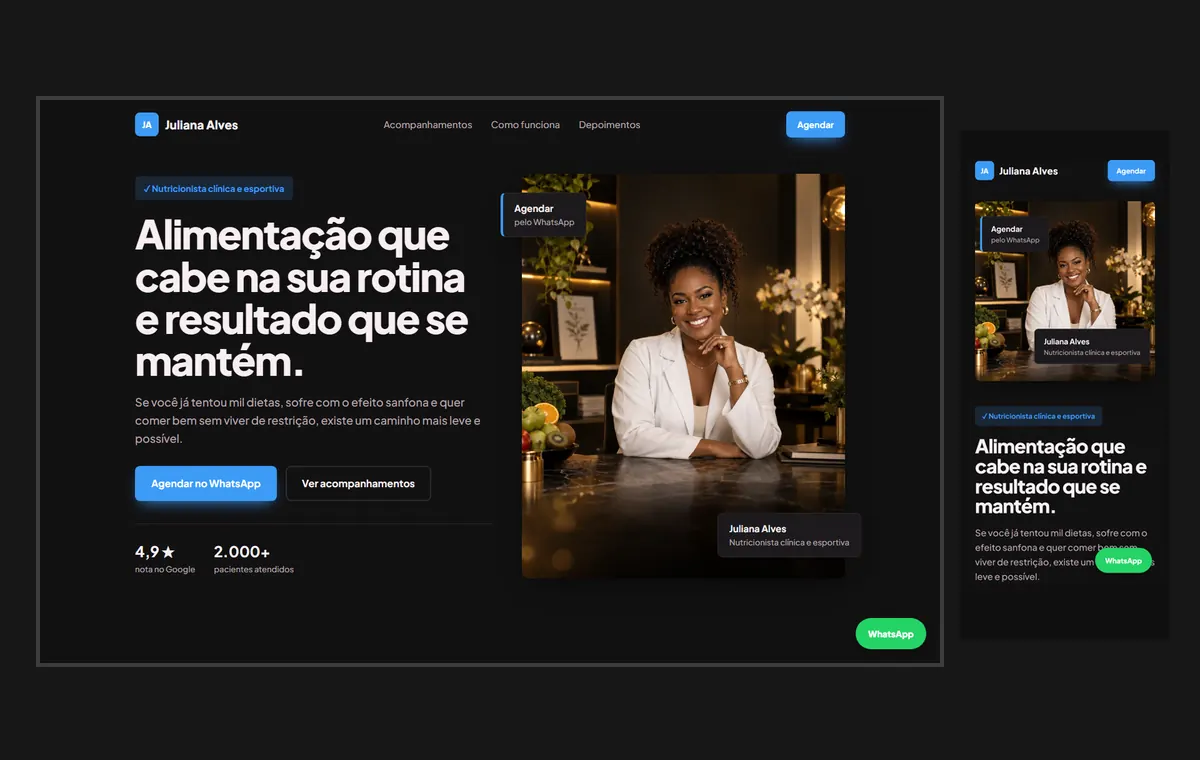 Site de nutrição no modelo Vitrine Neon