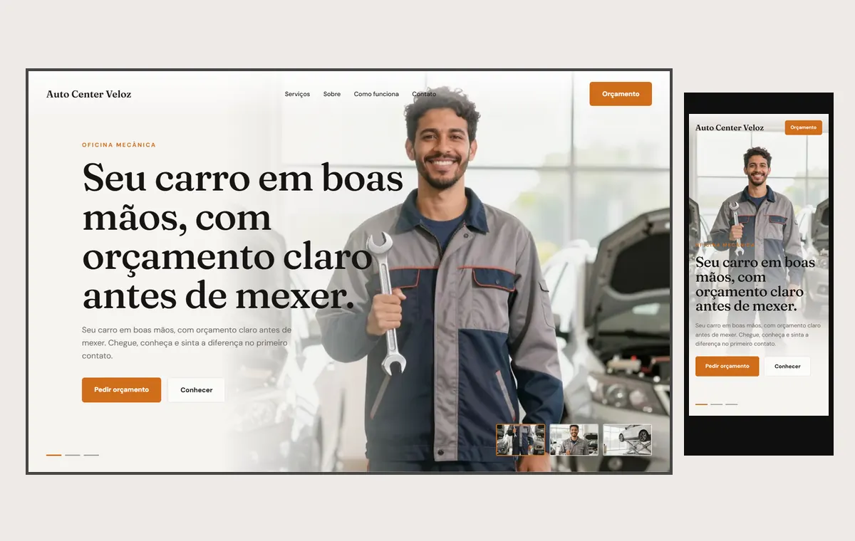 Site de oficina mecânica no modelo Cinema Luz