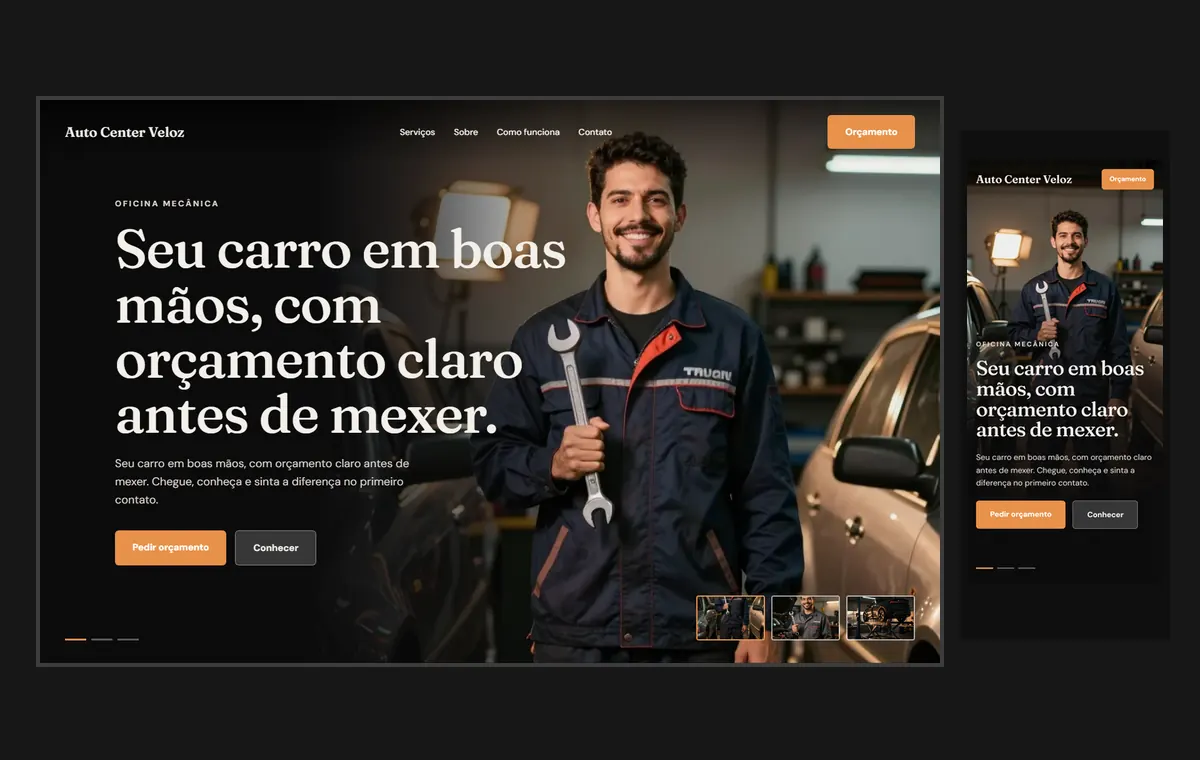 Site de oficina mecânica no modelo Cinema Noite