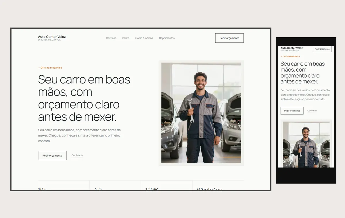 Site de oficina mecânica no modelo Clean Nuvem