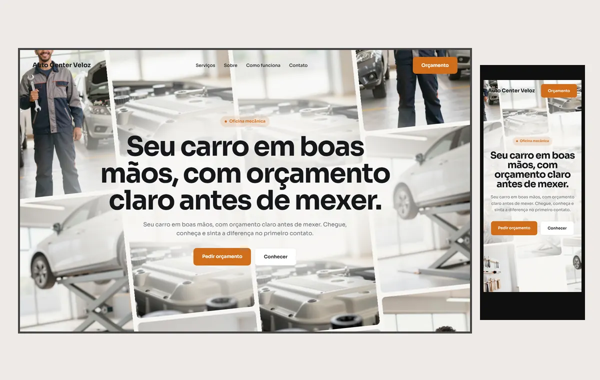 Site de oficina mecânica no modelo Fluxo Brisa