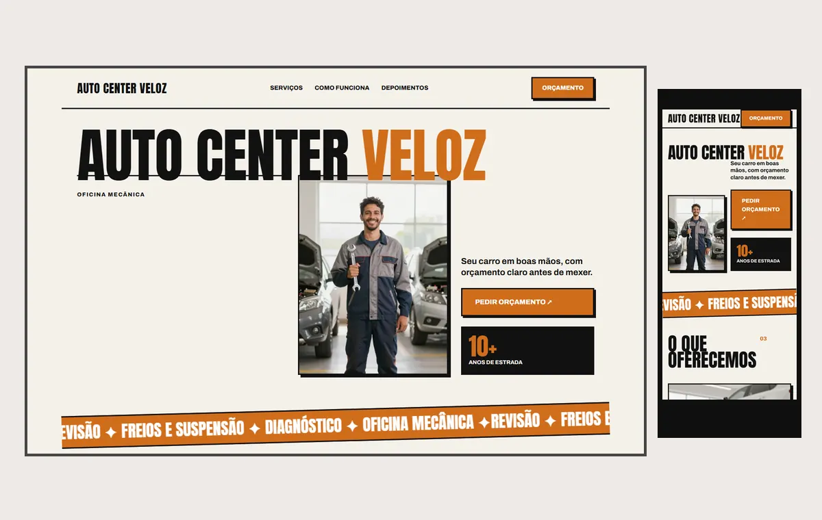 Site de oficina mecânica no modelo Impacto Sol