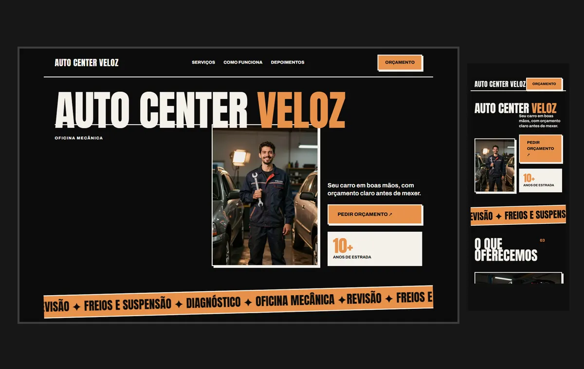 Site de oficina mecânica no modelo Impacto Eclipse