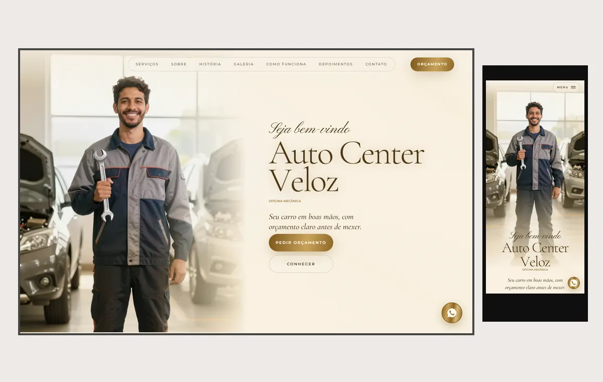 Site de oficina mecânica no modelo Luxo Dia