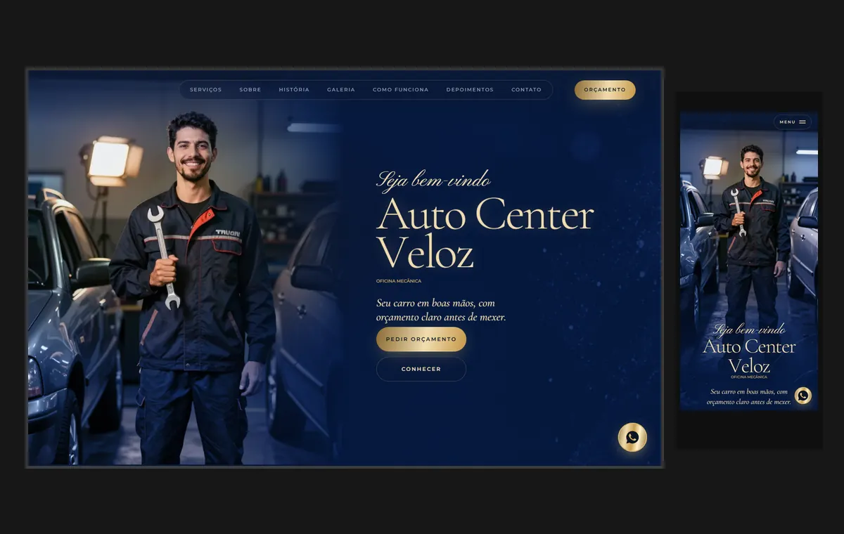 Site de oficina mecânica no modelo Luxo Noite
