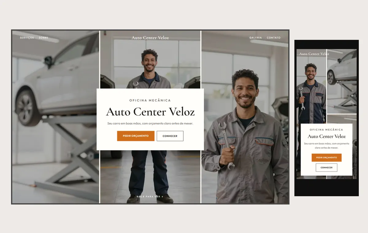 Site de oficina mecânica no modelo Mosaico Areia