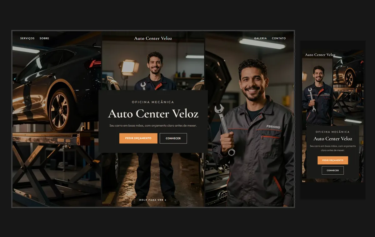 Site de oficina mecânica no modelo Mosaico Carvão