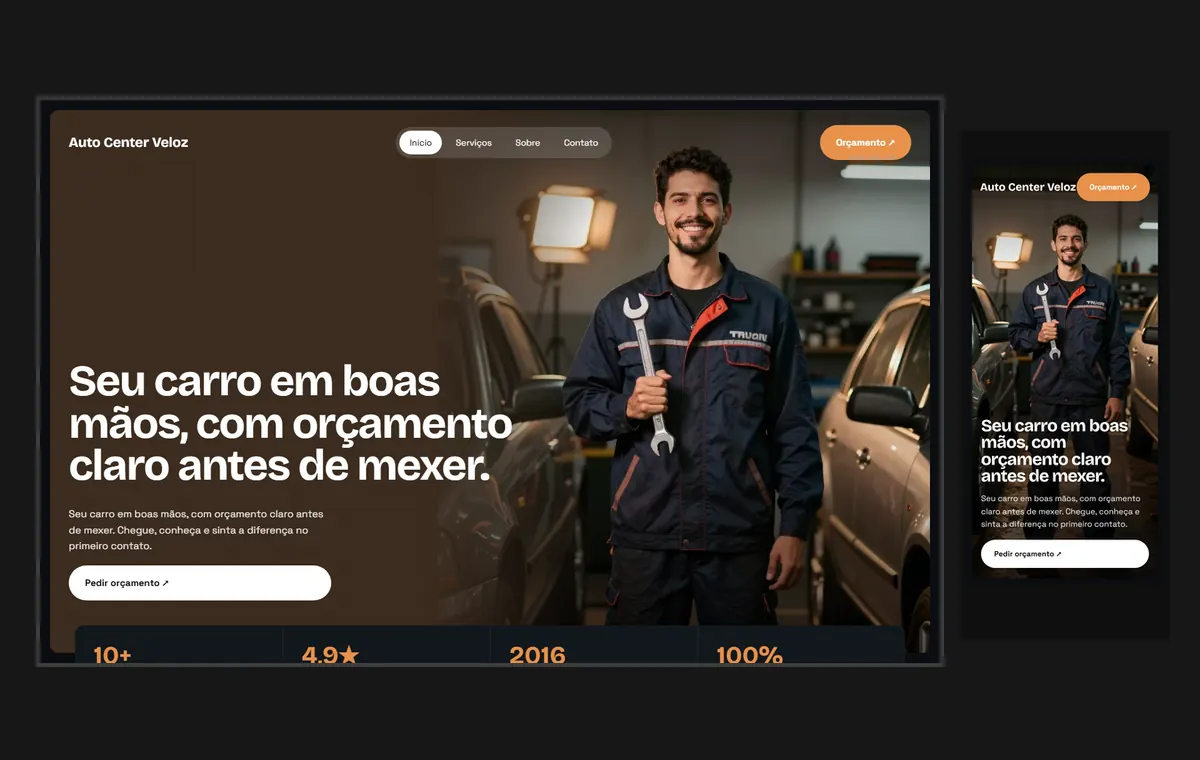 Site de oficina mecânica no modelo Panorama Lua