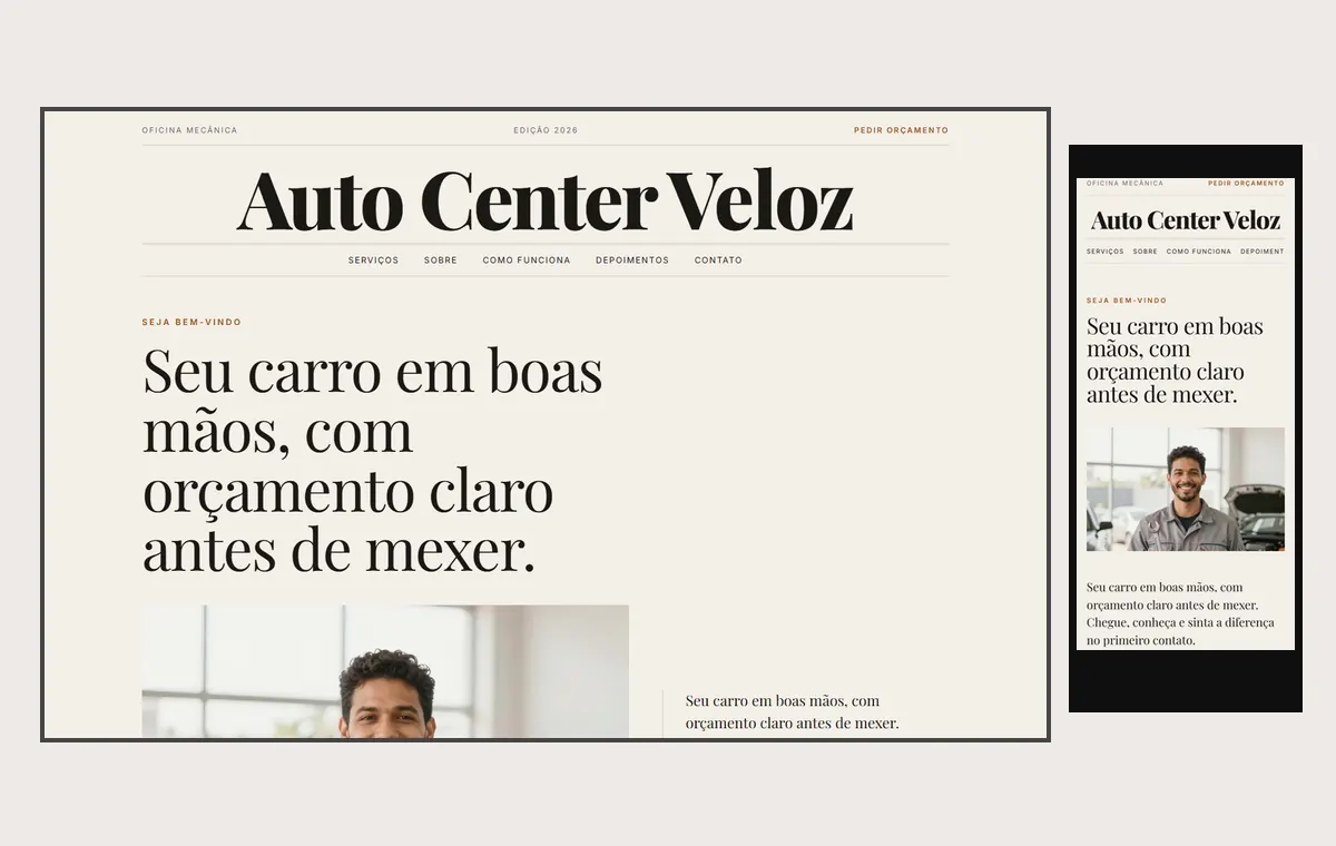 Site de oficina mecânica no modelo Revista Linho