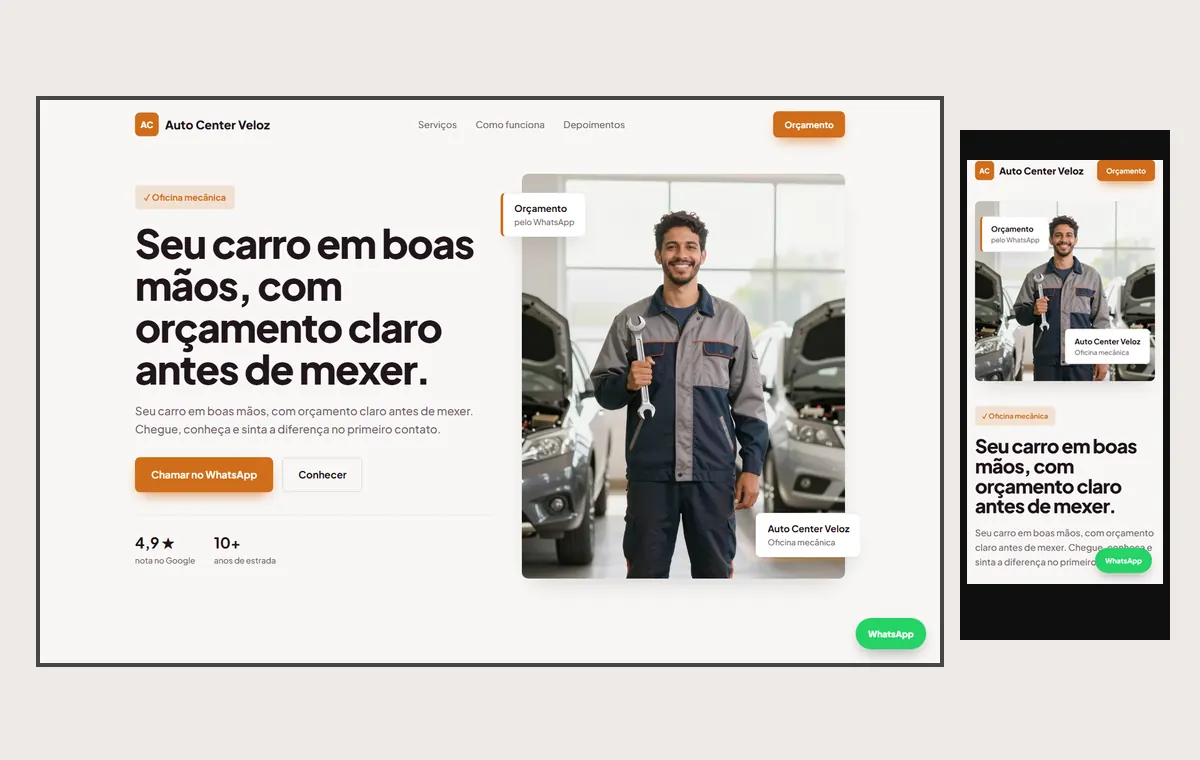 Site de oficina mecânica no modelo Vitrine Aurora