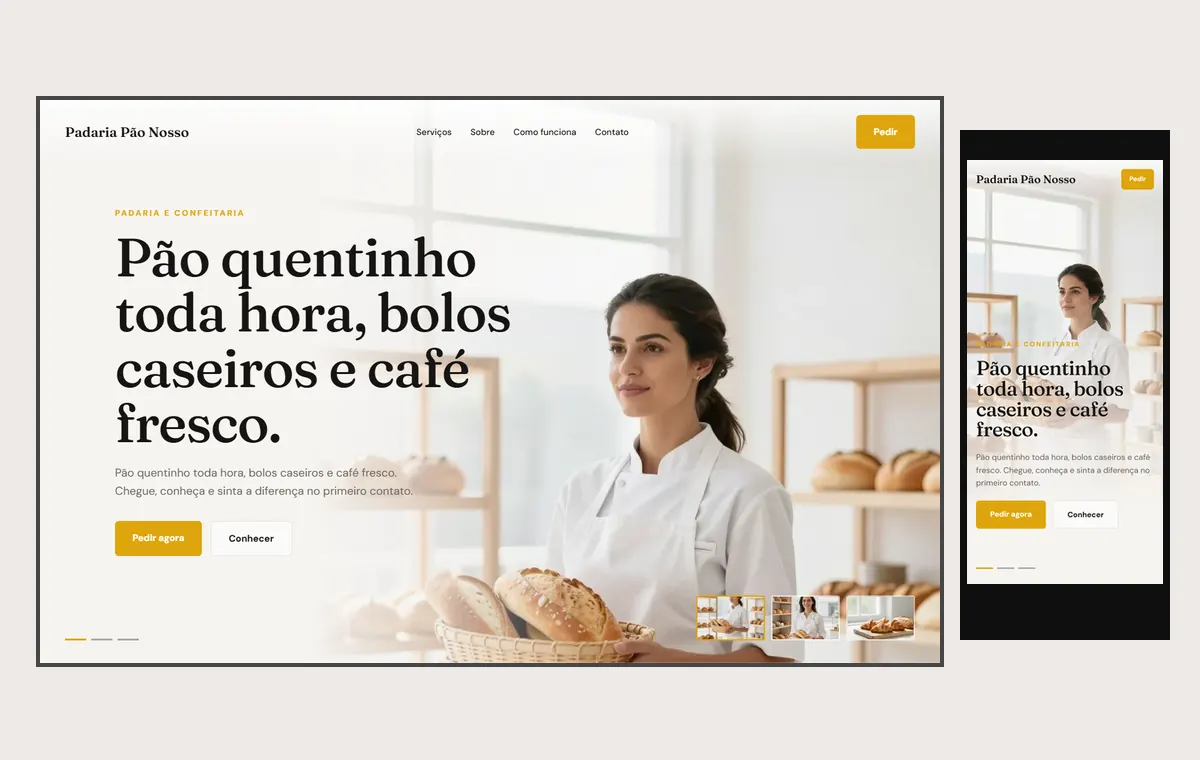 Site de padaria no modelo Cinema Luz