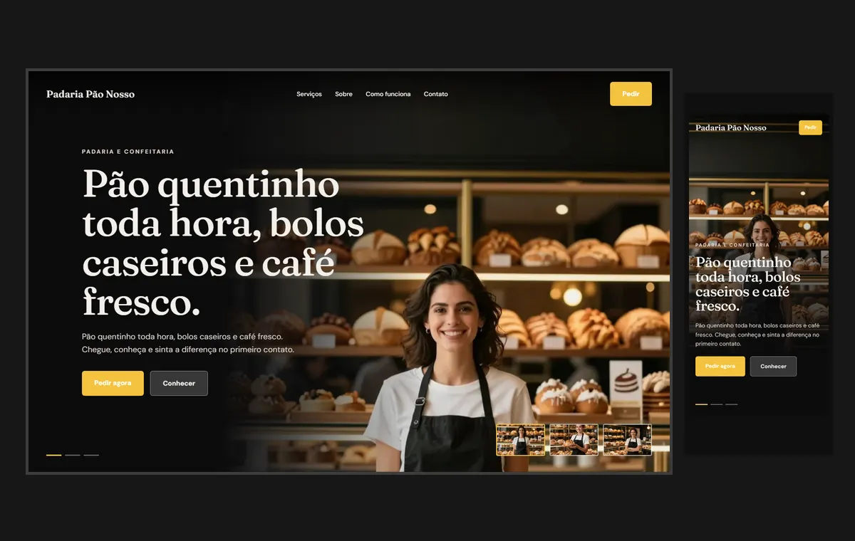 Site de padaria no modelo Cinema Noite