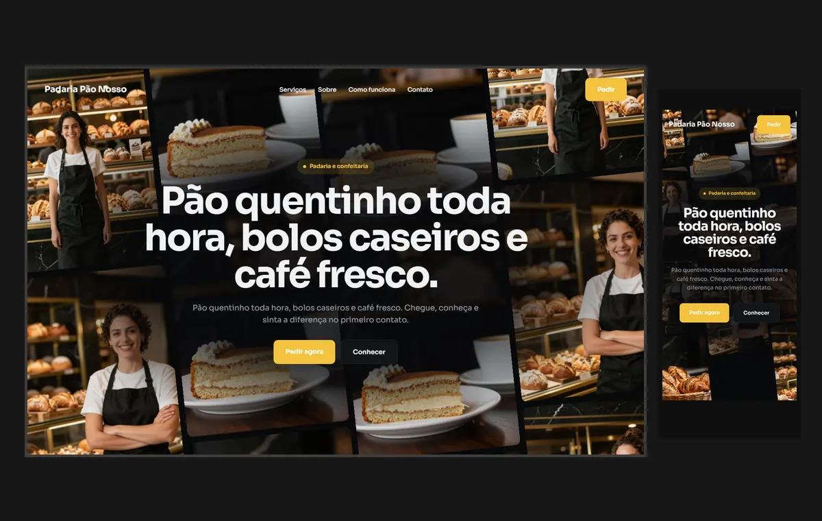 Site de padaria no modelo Fluxo Noite