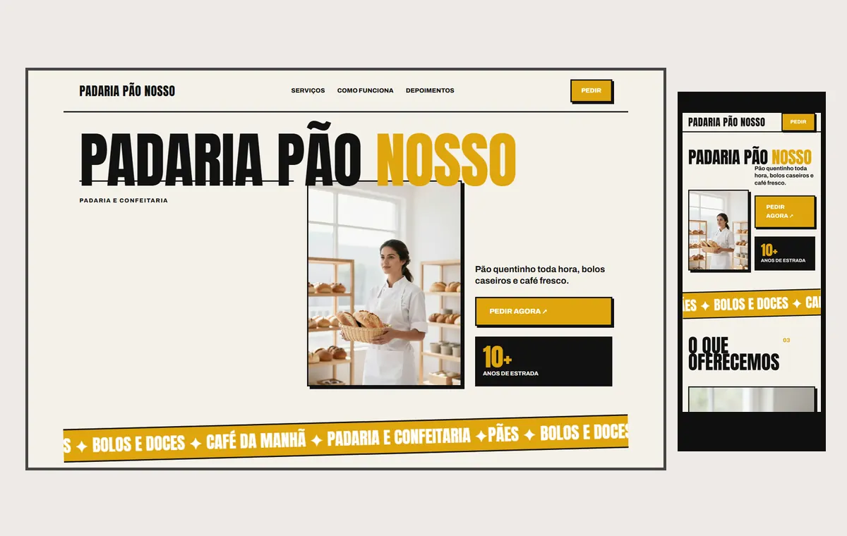 Site de padaria no modelo Impacto Sol