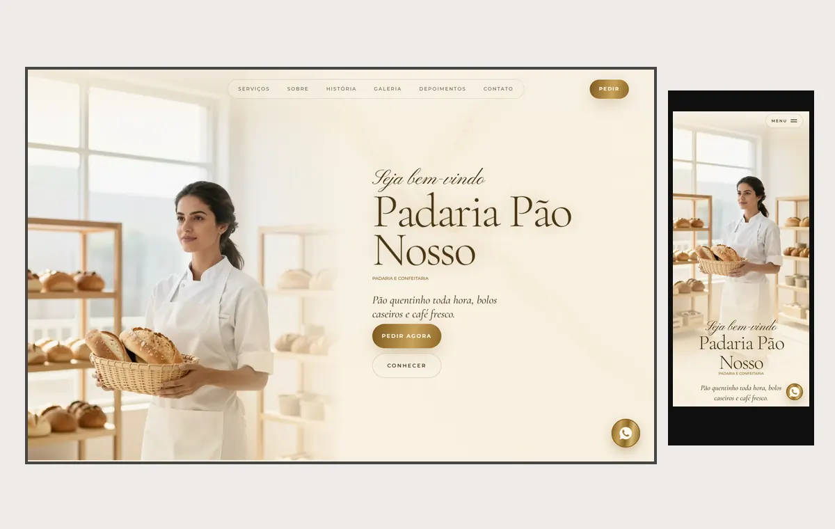Site de padaria no modelo Luxo Dia