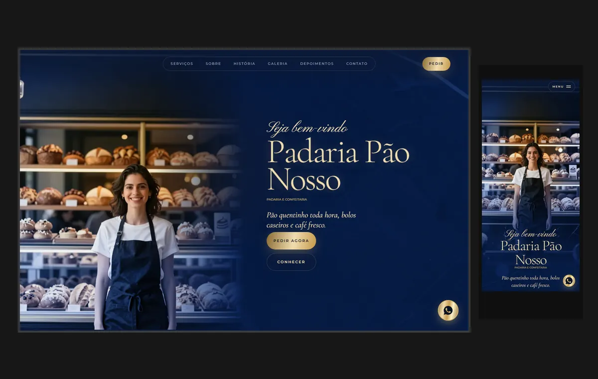 Site de padaria no modelo Luxo Noite