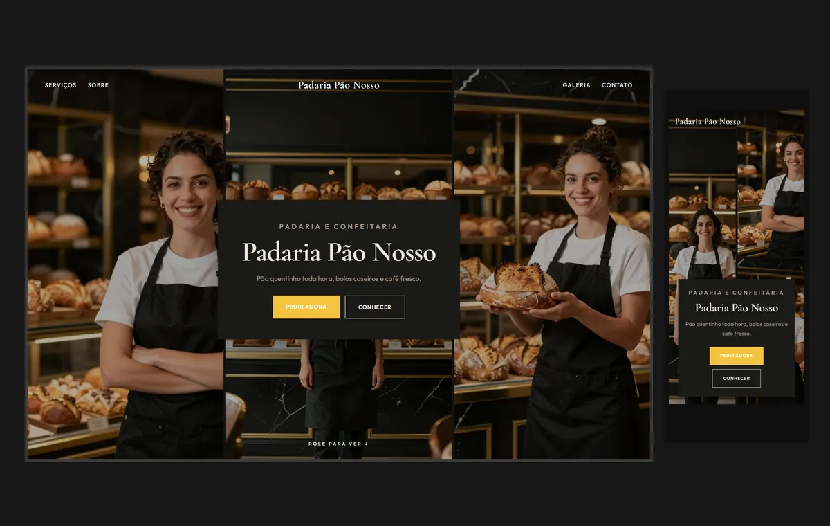 Site de padaria no modelo Mosaico Carvão