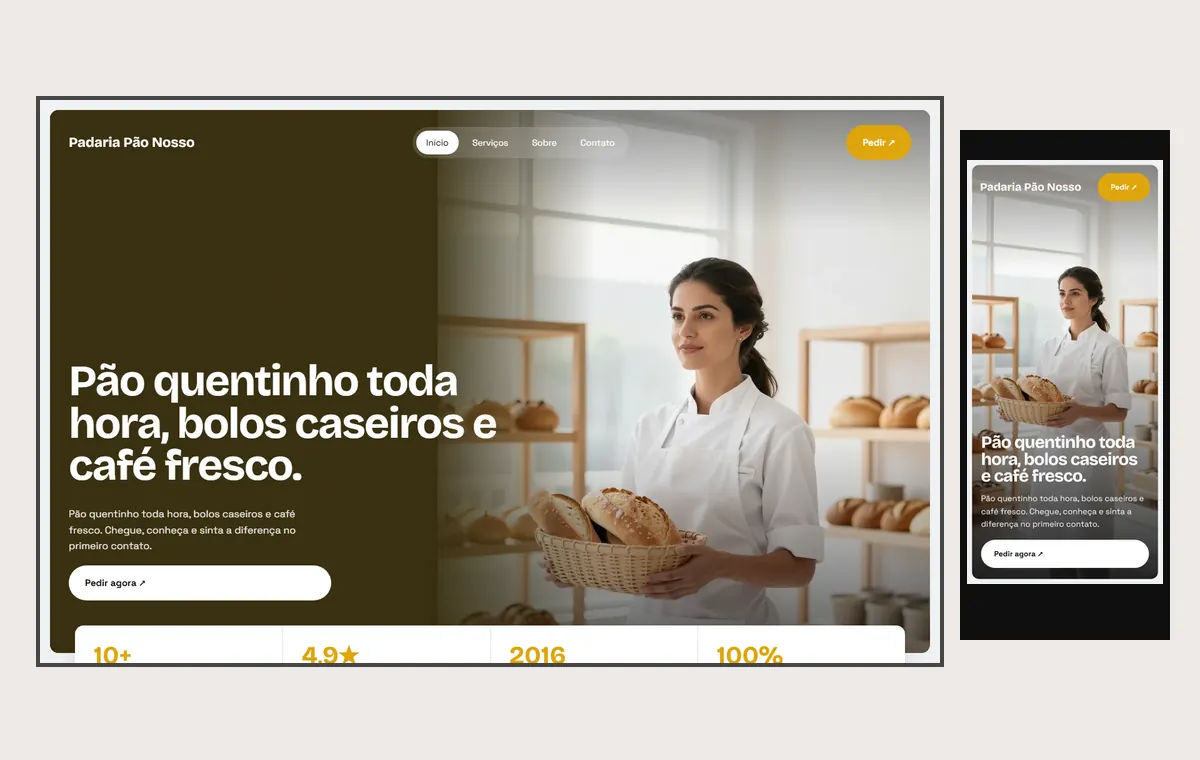 Site de padaria no modelo Panorama Céu