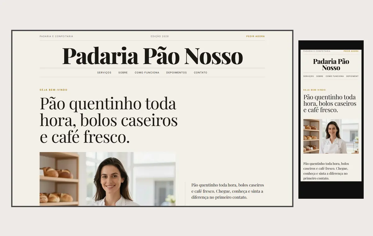 Site de padaria no modelo Revista Linho