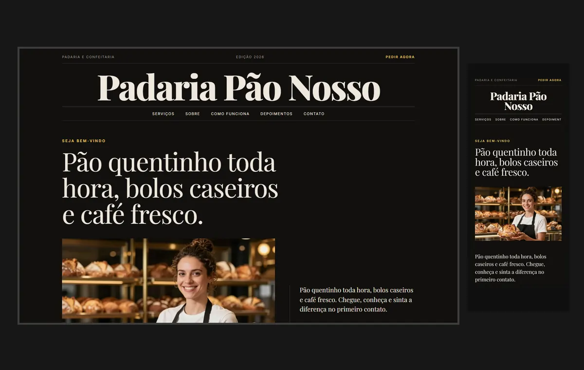 Site de padaria no modelo Revista Ébano