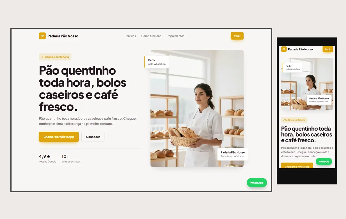 Site de padaria no modelo Vitrine Aurora