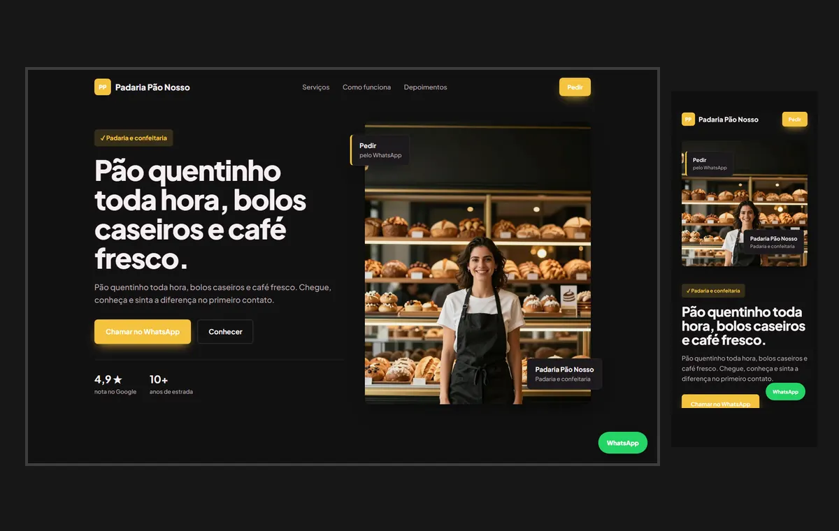 Site de padaria no modelo Vitrine Neon