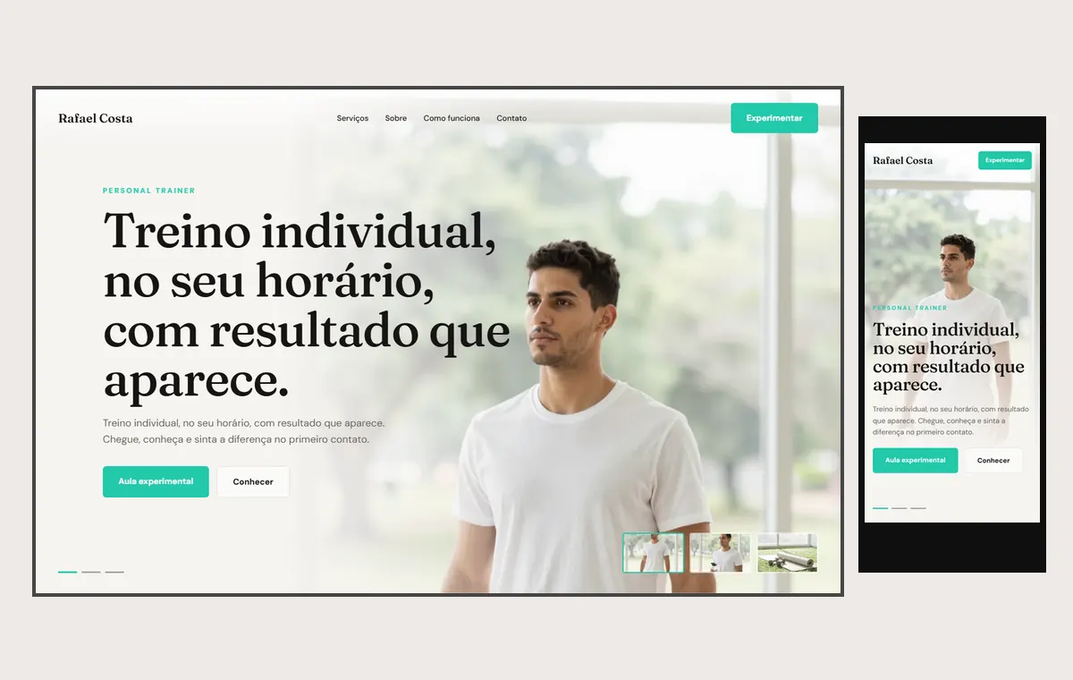 Site de personal trainer no modelo Cinema Luz