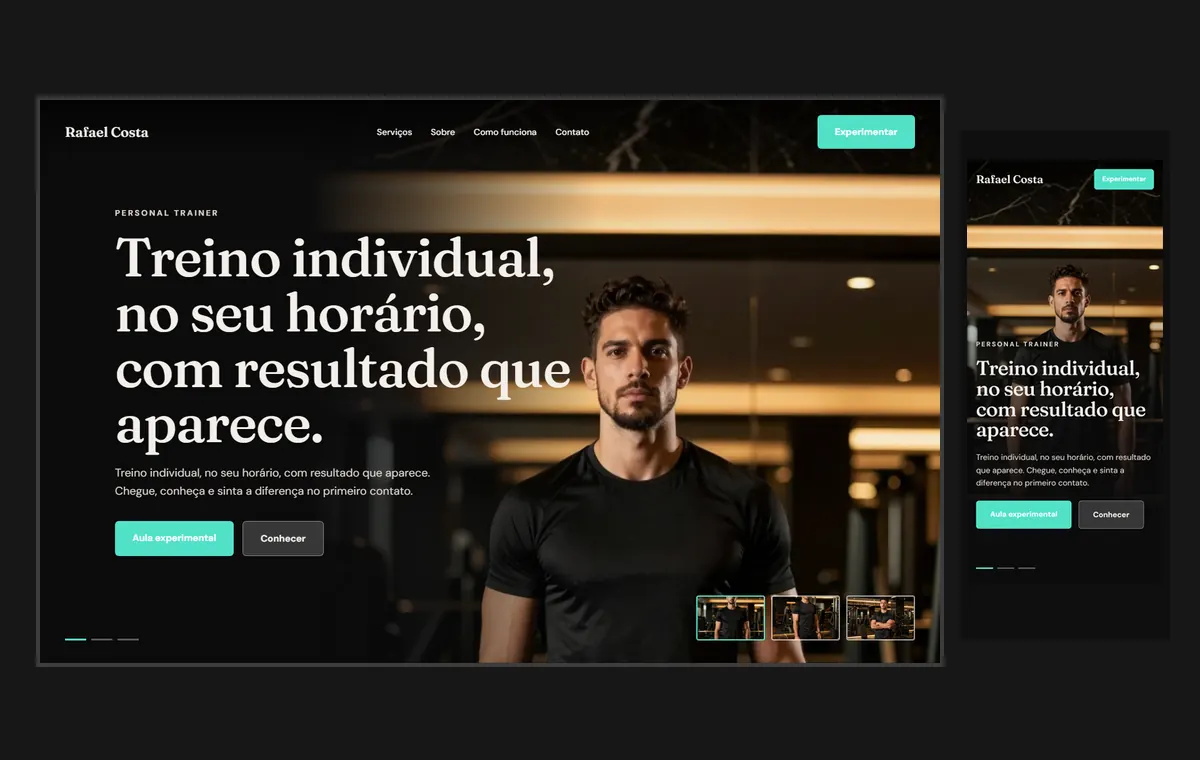 Site de personal trainer no modelo Cinema Noite