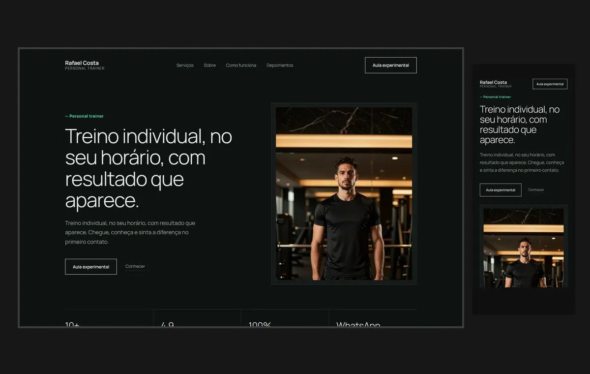Site de personal trainer no modelo Clean Grafite