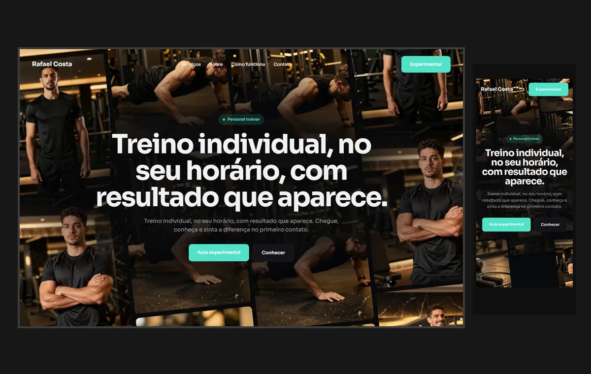 Site de personal trainer no modelo Fluxo Noite