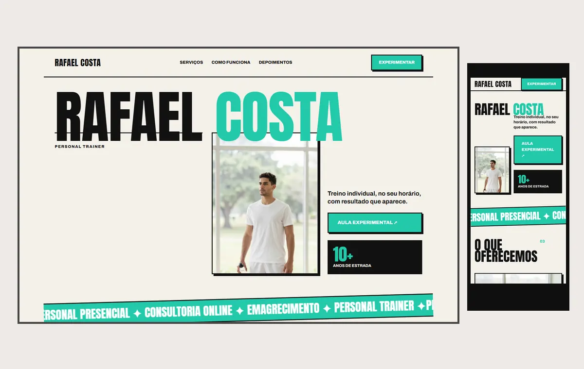 Site de personal trainer no modelo Impacto Sol
