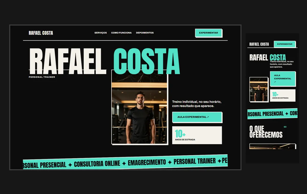 Site de personal trainer no modelo Impacto Eclipse