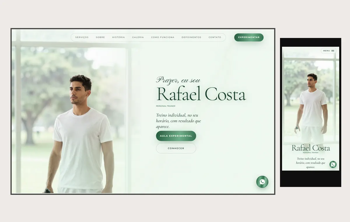 Site de personal trainer no modelo Luxo Dia