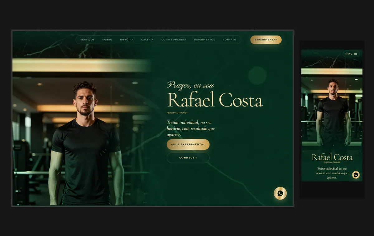 Site de personal trainer no modelo Luxo Noite