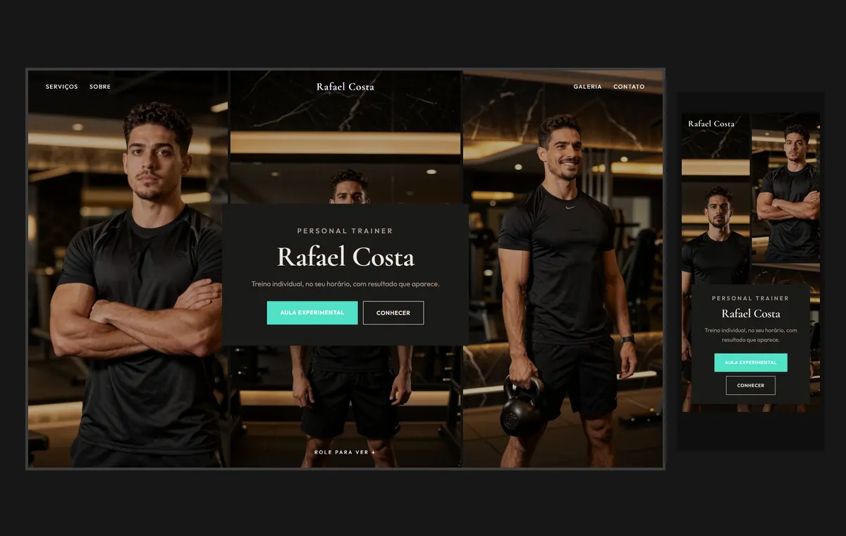 Site de personal trainer no modelo Mosaico Carvão