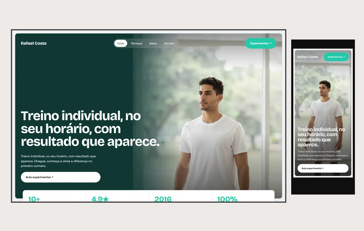 Site de personal trainer no modelo Panorama Céu