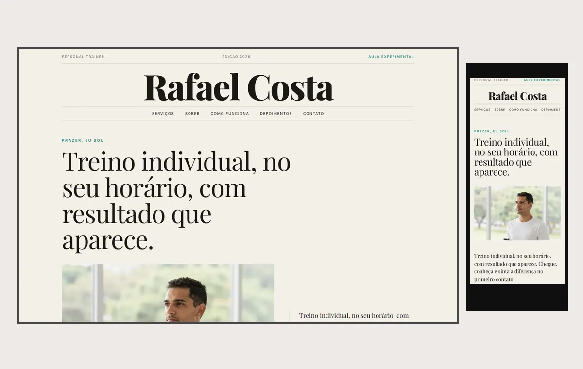 Site de personal trainer no modelo Revista Linho
