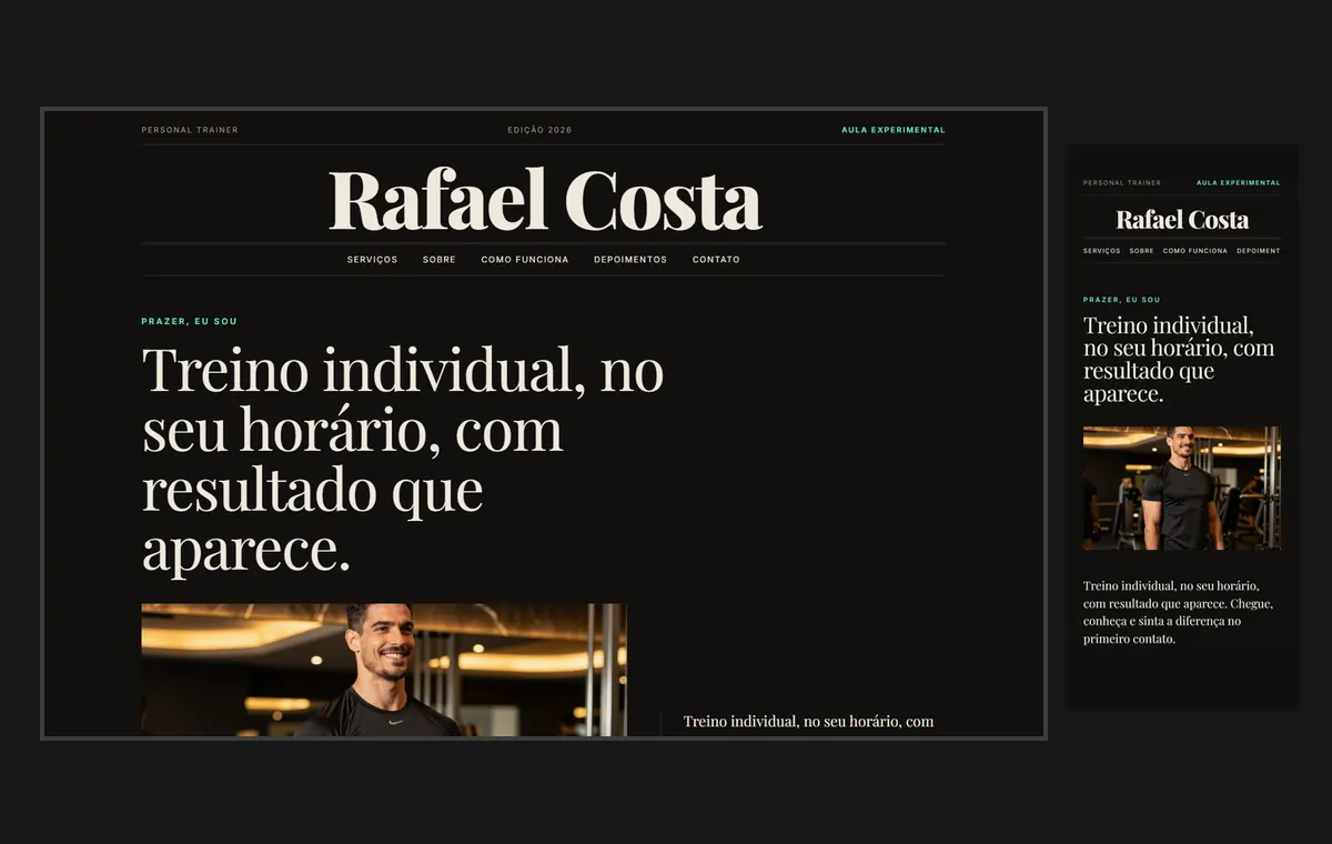 Site de personal trainer no modelo Revista Ébano