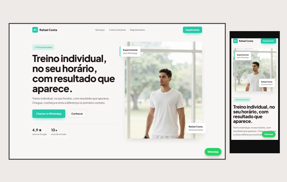 Site de personal trainer no modelo Vitrine Aurora