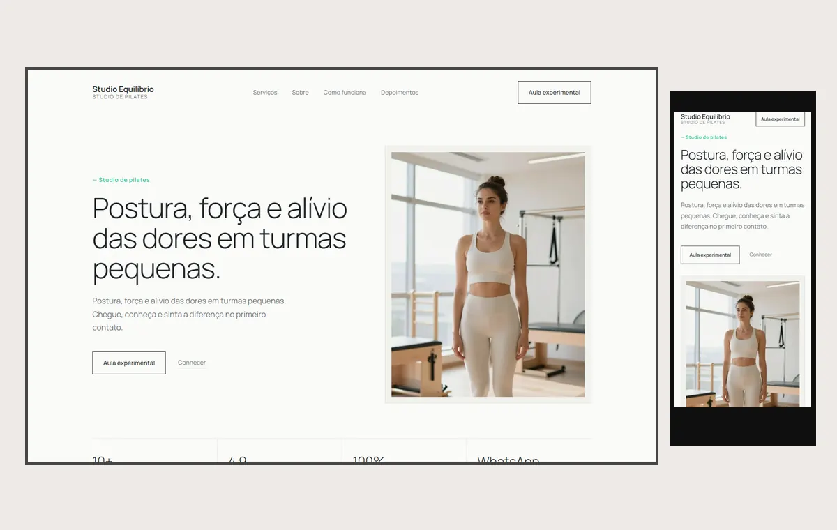 Site de pilates no modelo Clean Nuvem
