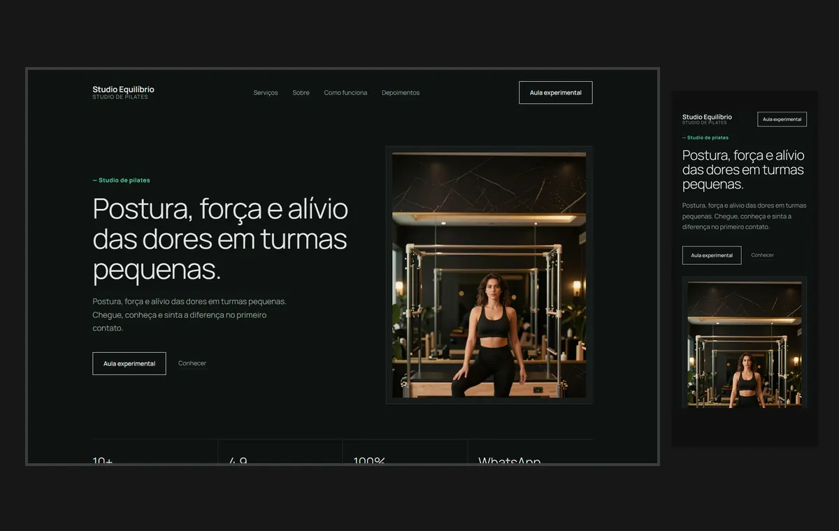 Site de pilates no modelo Clean Grafite