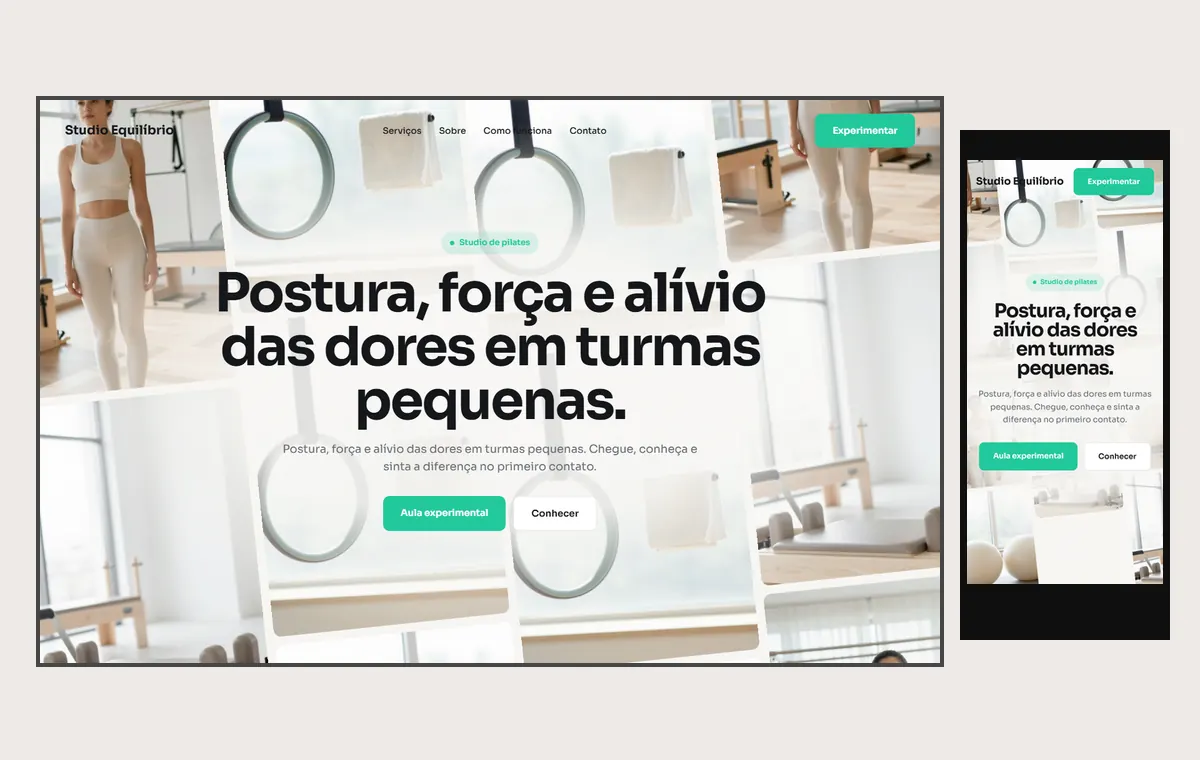 Site de pilates no modelo Fluxo Brisa