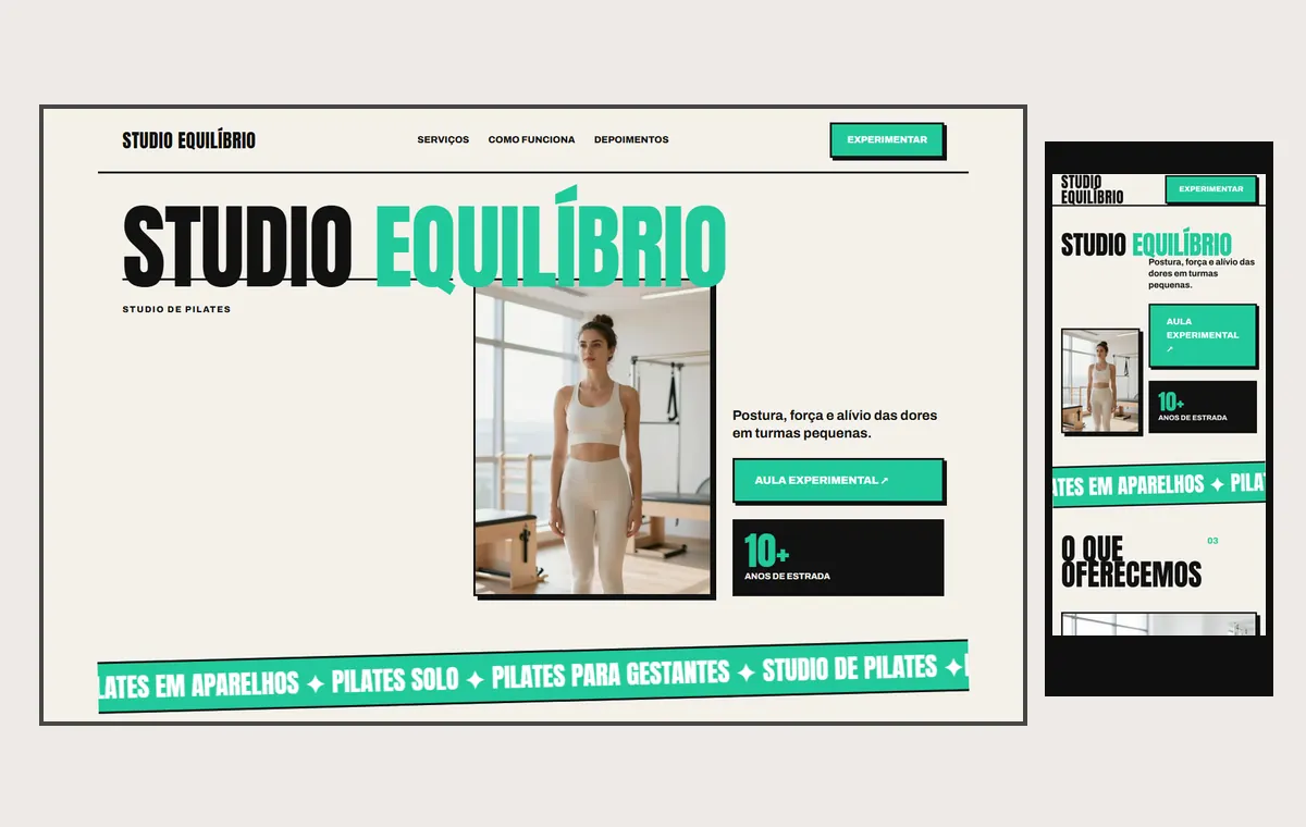Site de pilates no modelo Impacto Sol