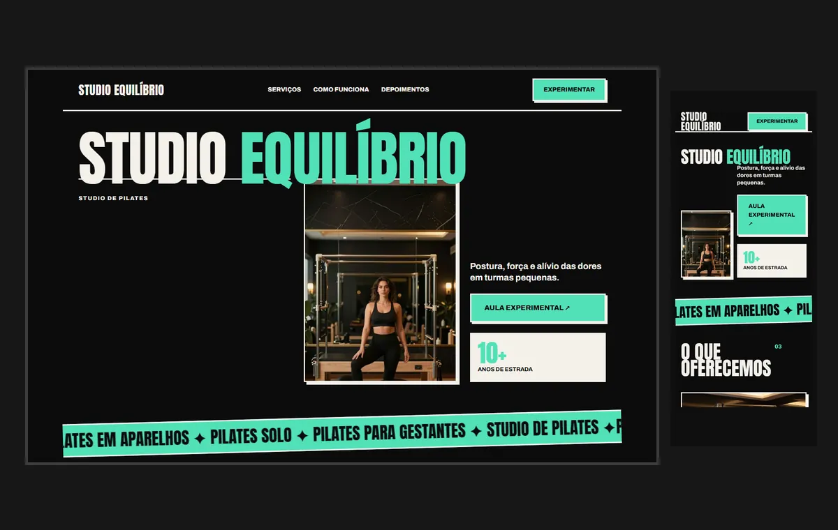 Site de pilates no modelo Impacto Eclipse