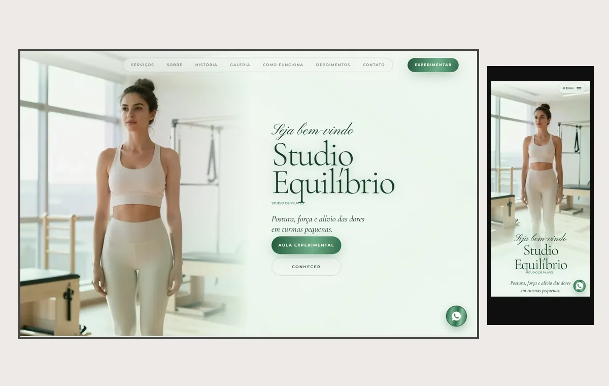 Site de pilates no modelo Luxo Dia